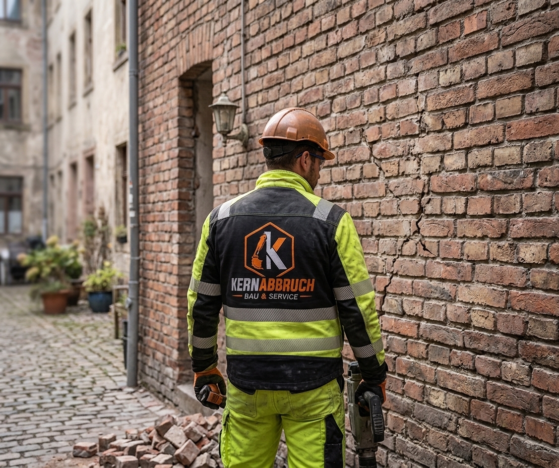 Mitarbeiter von KERN ABBRUCH vor einem Altbau in der Region