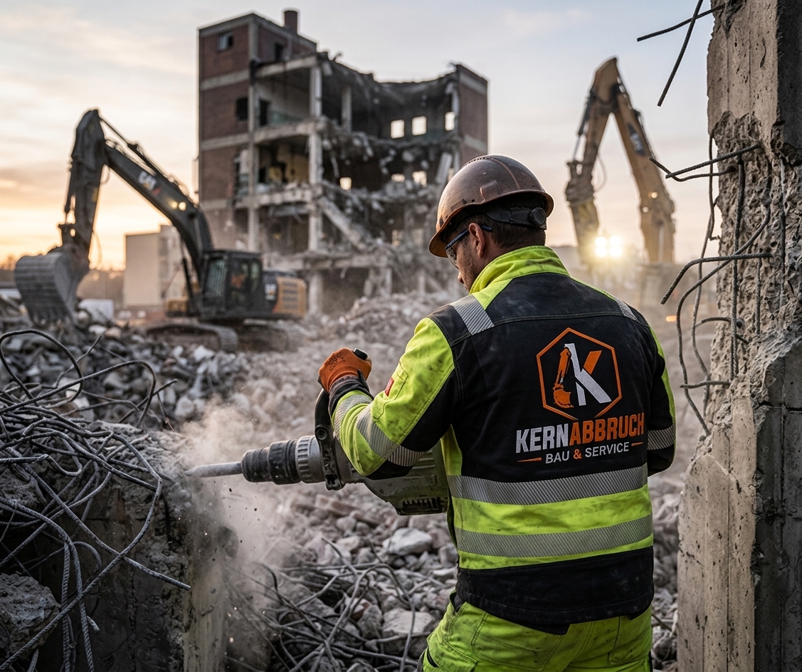 Mitarbeiter von KERN ABBRUCH beim Rückbau mit Abbruchhammer auf einer Baustelle